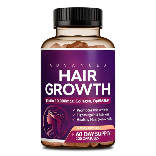 24-in-1 Advanced Hair Growth Vitamins – Biotin 10,000mcg, Collagen & Botanicals – 60 Capsules