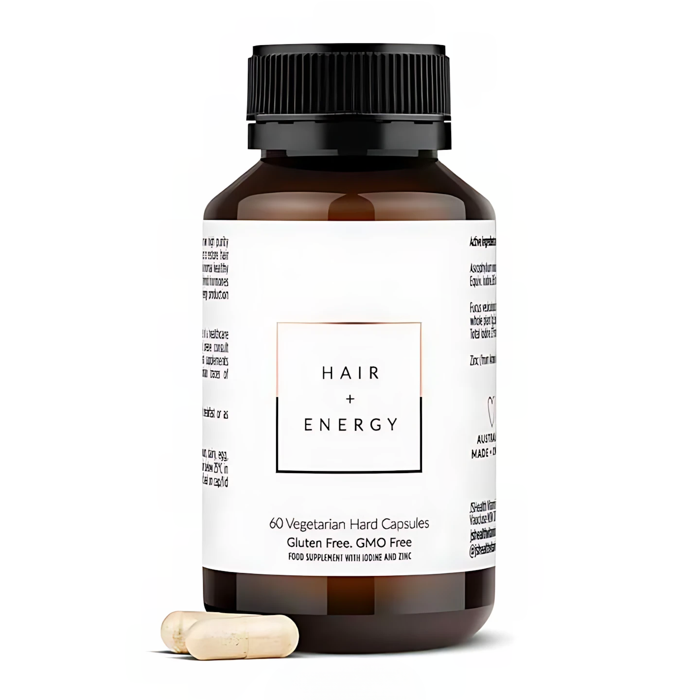 Hair + Energy support capsules with zinc and iodine Alternative to JSHealth Hair + Energy vitamins