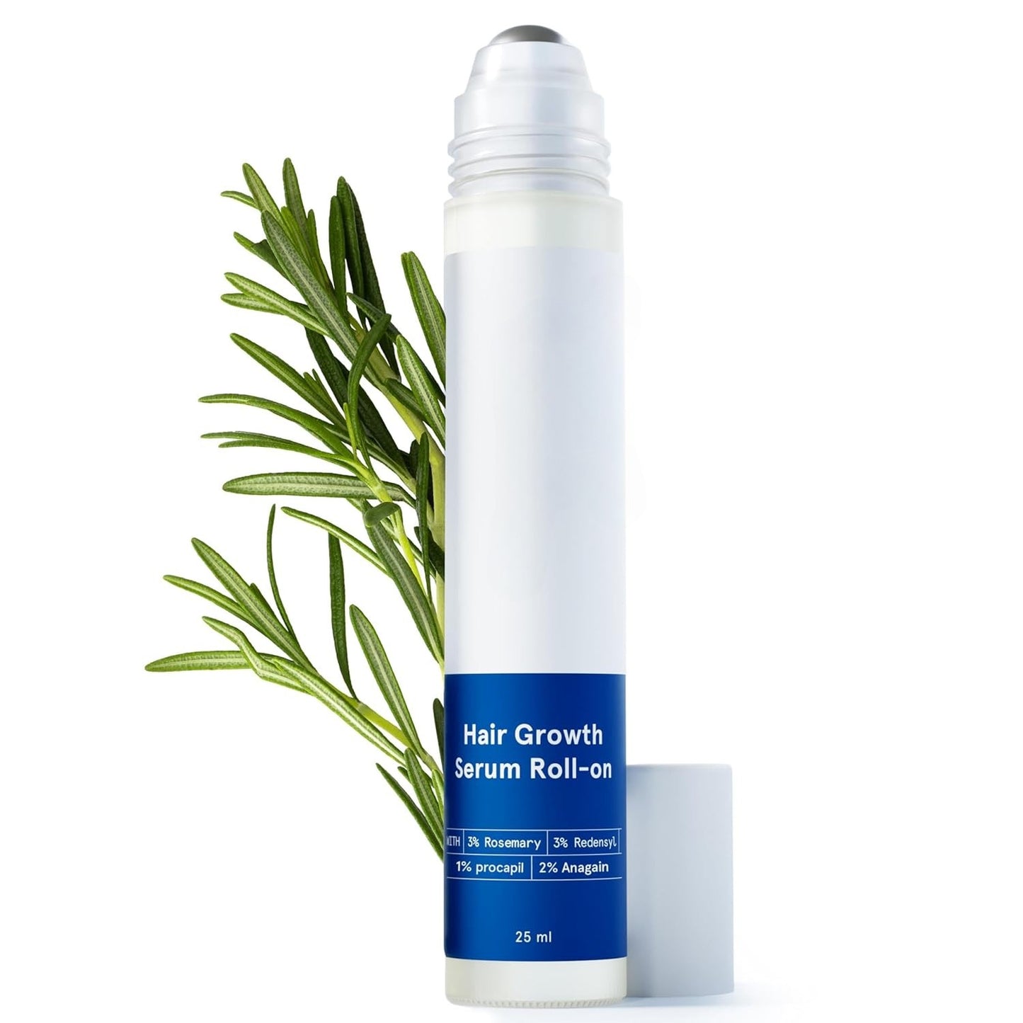 Hair growth serum next to rosemary sprig