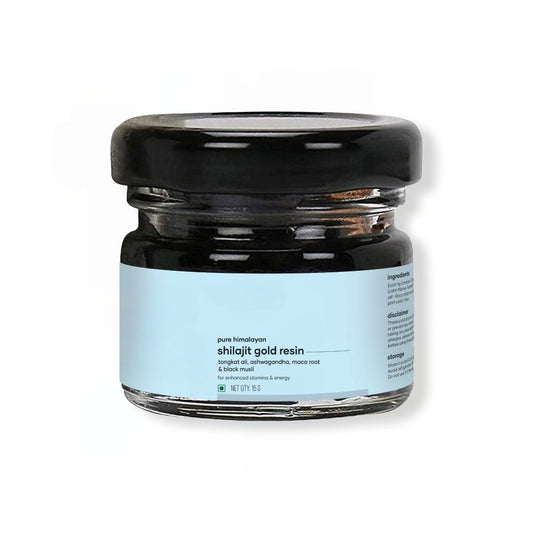 Himalayan Shilajit resin jar with gold flakes
