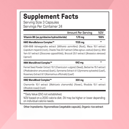 Hormone Balance Pro+ Supplement facts Label – maca, vitex, rhodiola formula