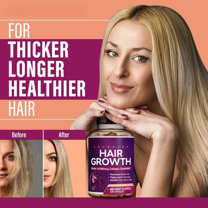 24-in-1 Advanced Hair Growth Vitamins – Biotin 10,000mcg, Collagen & Botanicals – 60 Capsules
