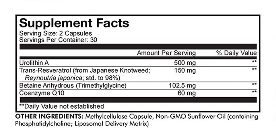 Liposomal Urolithin A supplement Label Facts