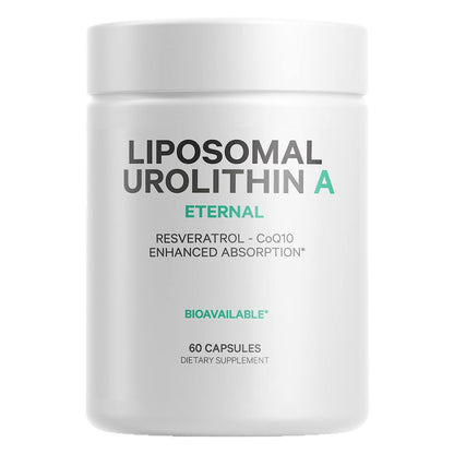 Liposomal Urolithin A supplement Trans-Resveratrol, Betaine formula bottle front label