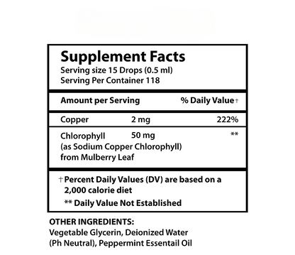 Liquid Chlorophyll Supplement Facts Label