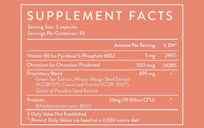 MB-1 60 Capsules Dietary Supplement Facts Label