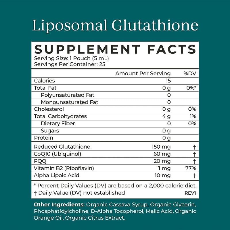 Liposomal Glutathione Supplement facts Label