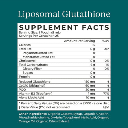 Liposomal Glutathione Supplement facts Label