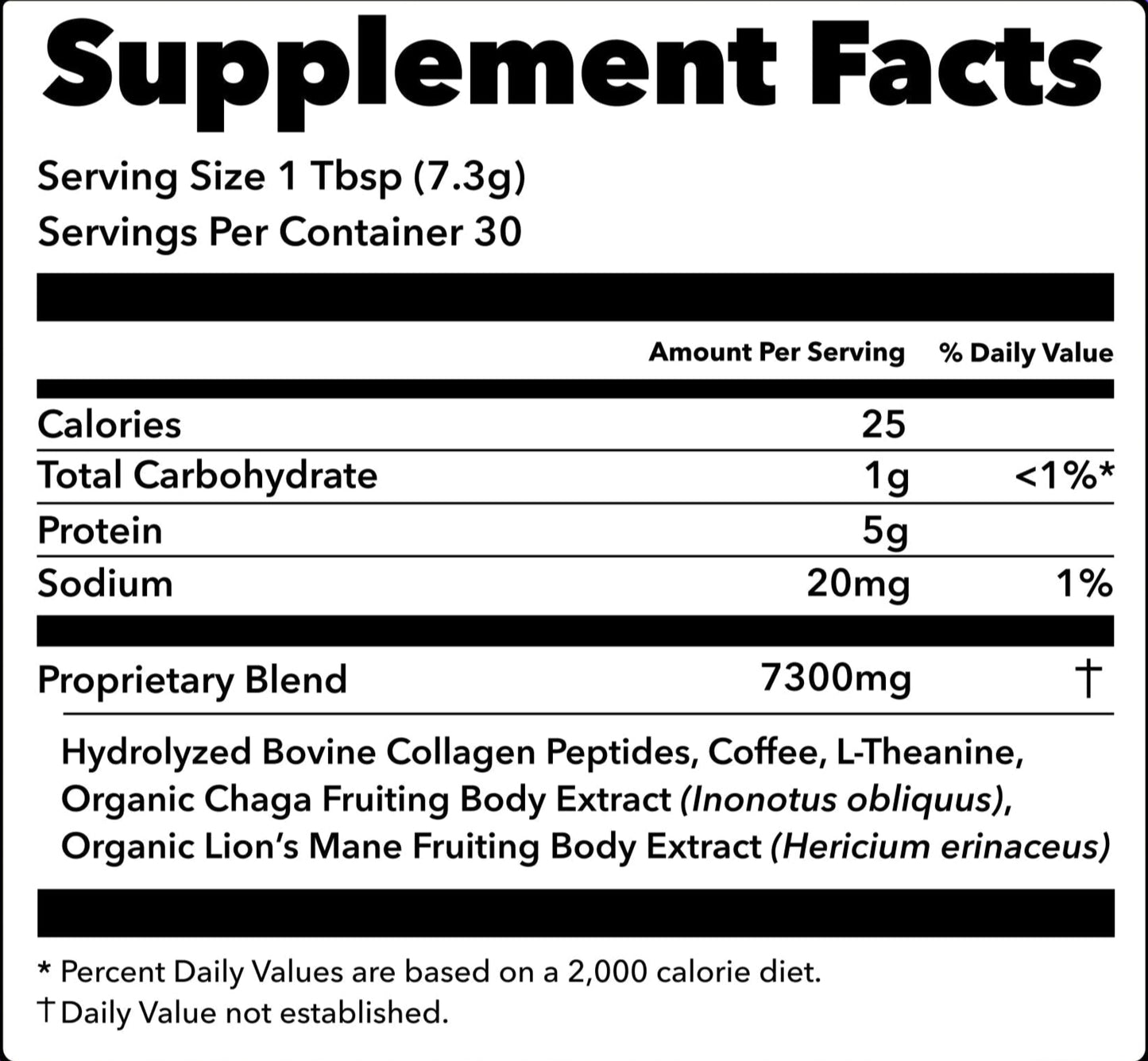 Mushroom coffee alternative Supplements Facts Label
