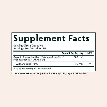 Non-GMO Ashwagandha root extract Supplements Facts Label