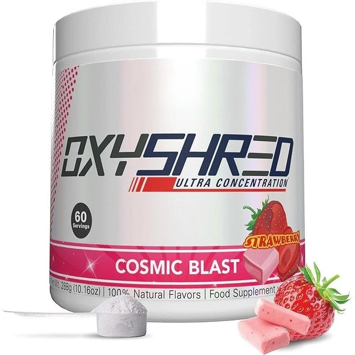 OxyShred mango pre-workout powder container front label