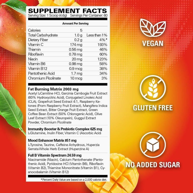 OxyShred mango pre-workout powder Supplements Facts Label