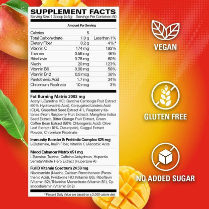 OxyShred mango pre-workout powder Supplements Facts Label