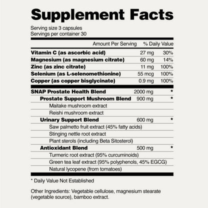 Prostate Health Supplement Facts Label