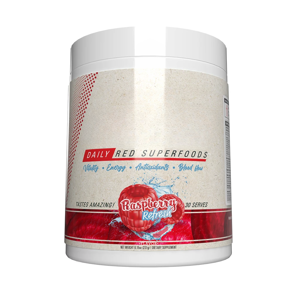 Red Superfood Antioxidant drink powder with no added sugar Raspberry Refresh Flavor