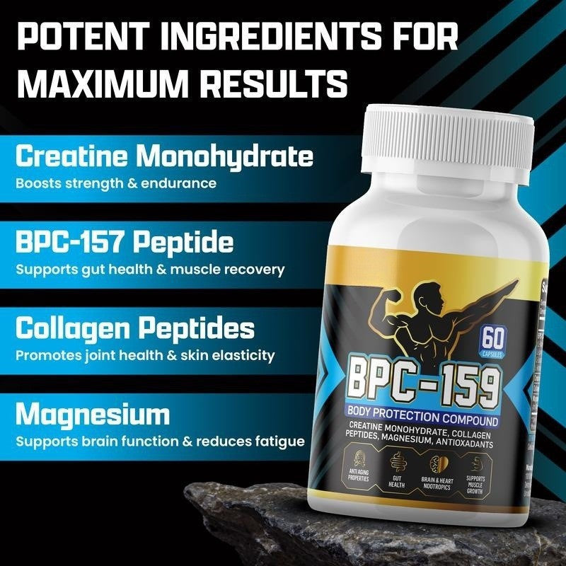 BPC‑159 Creatine powder, collagen peptides and capsule visuals