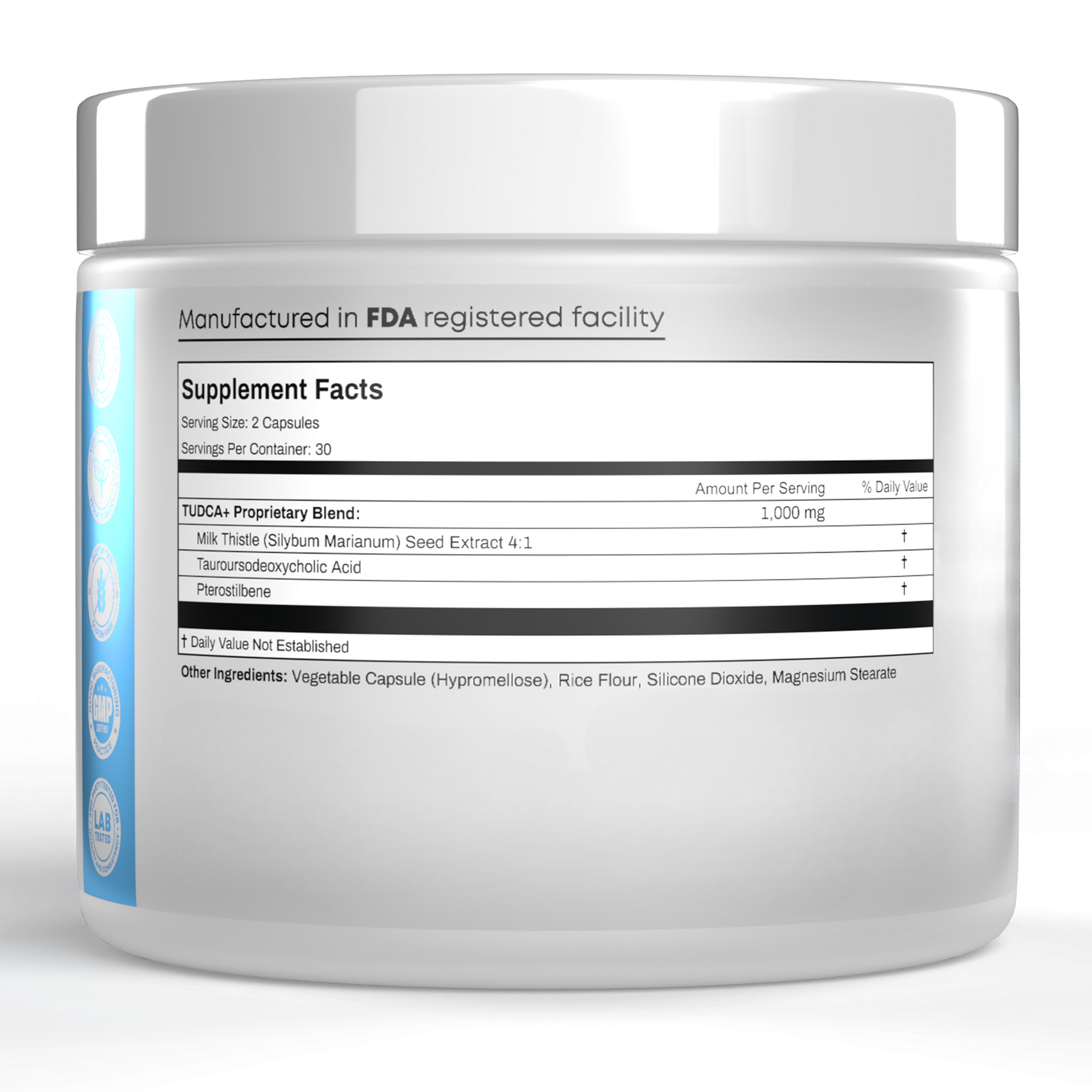 TUDCA supplement 500mg bottle Supplement facts panel
