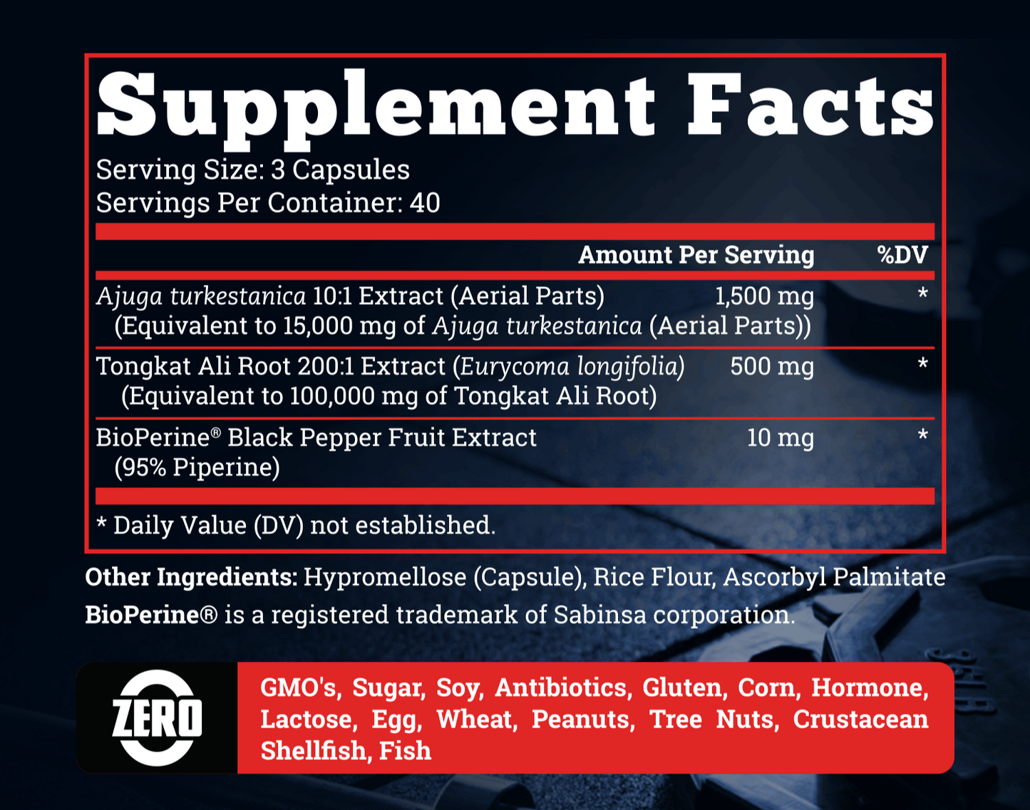 Turkesterone & Tongkat Ali Expert Blend  Supplements Facts Label