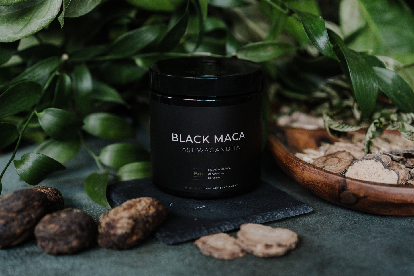 Black Maca Root Capsules Bottle front