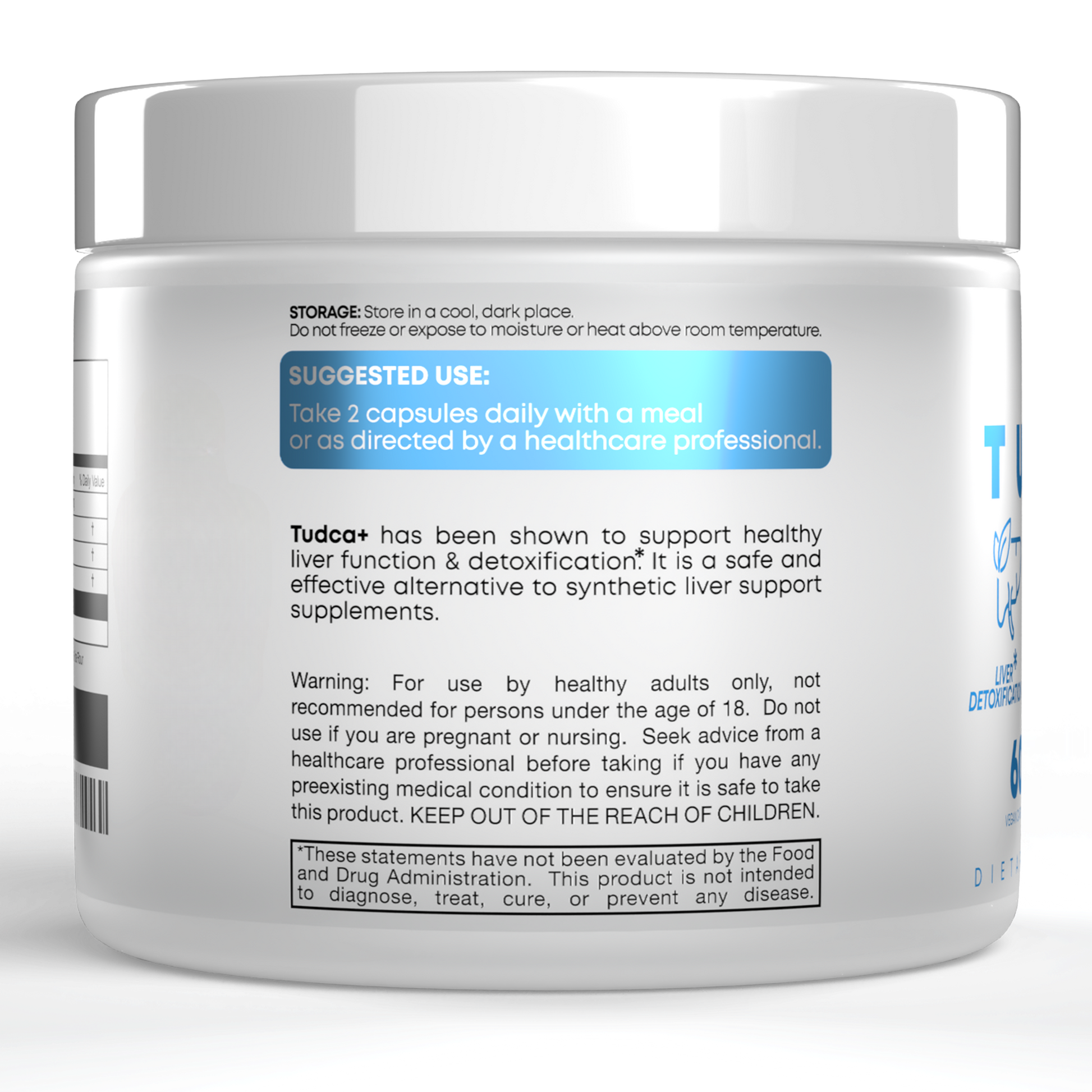 Vegan TUDCA capsules in 60-count bottle Suggested use