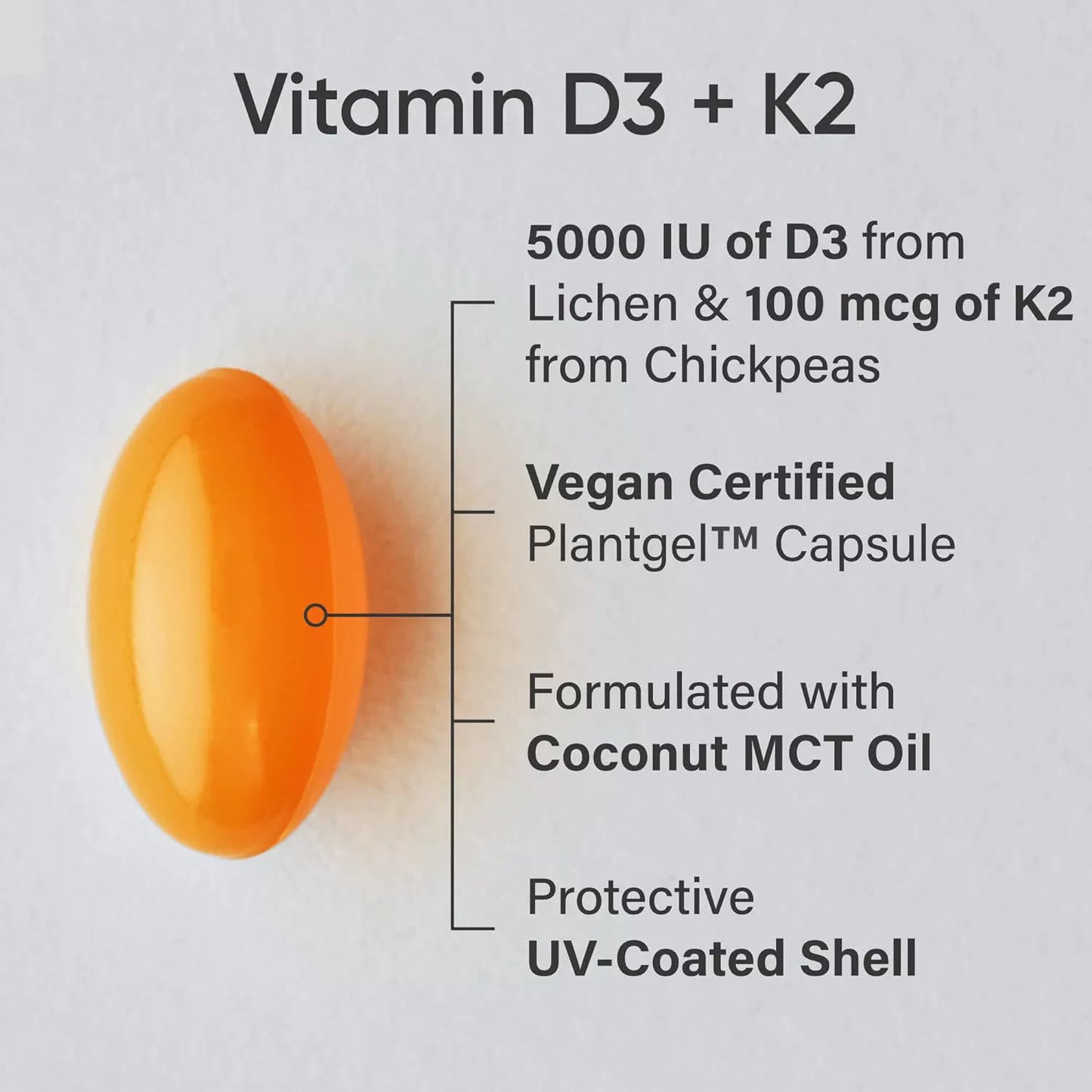 Vegan Capsules D3 and K2, Coconut MCT Oil Supplement