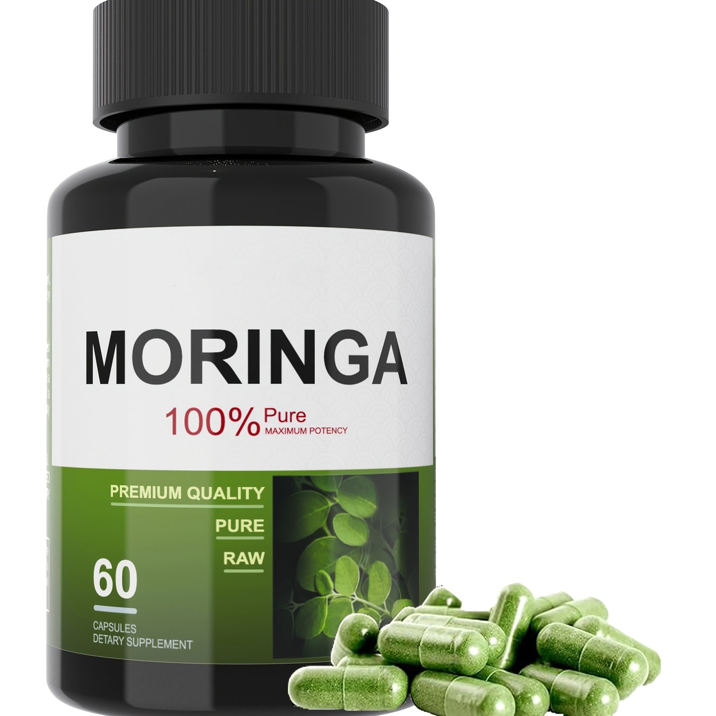 Bottle of Organic Moringa Capsules – Showing Moringa Capsules
