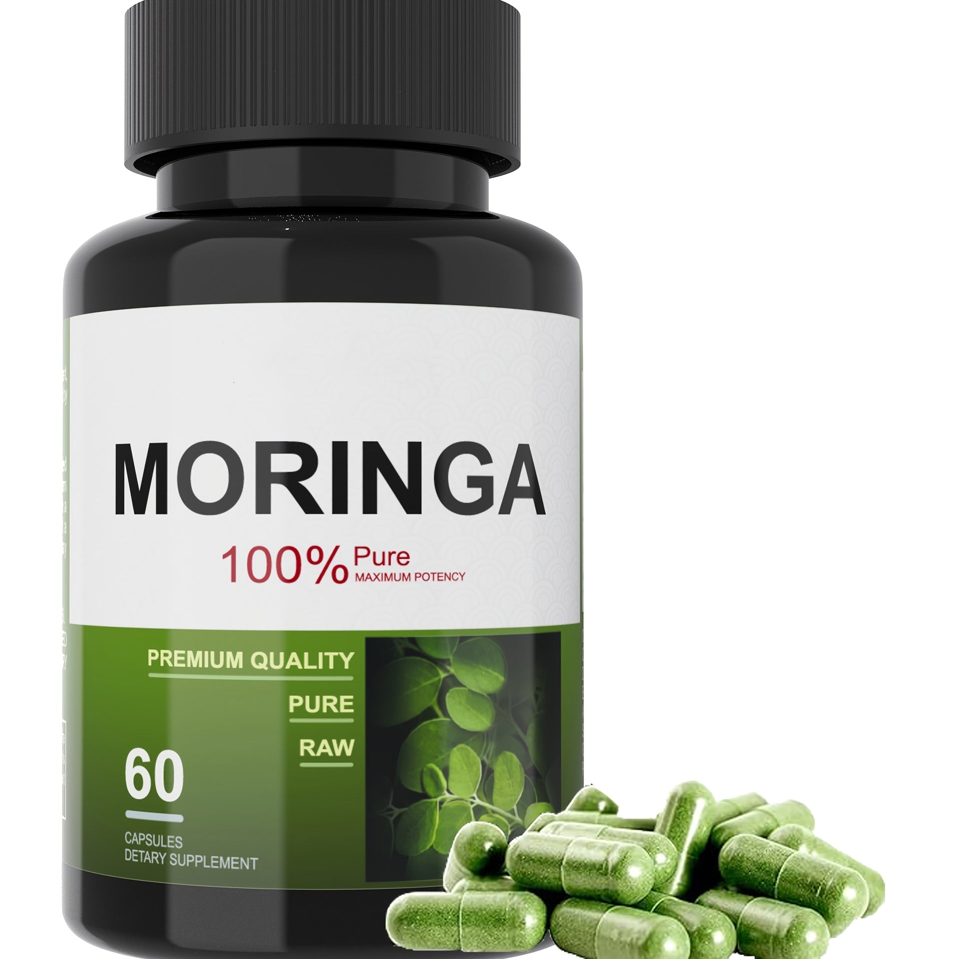 Bottle of Organic Moringa Capsules – Showing Moringa Capsules