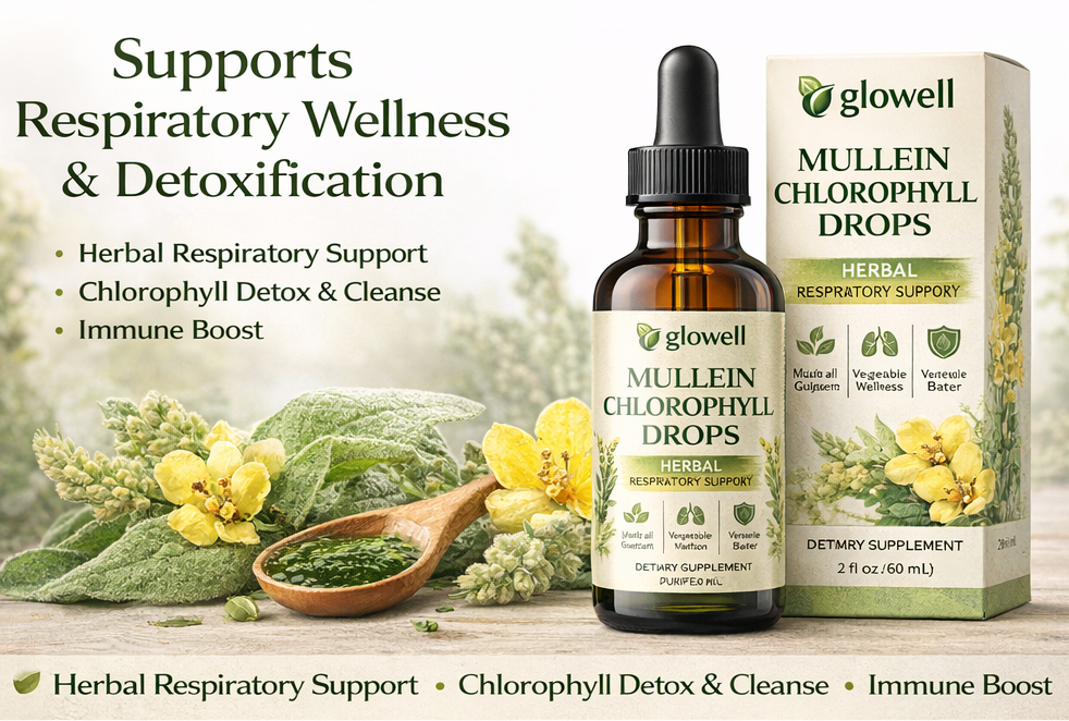 Glowell Mullein Chlorophyll Drops bottle 2 oz natural tincture with mullein leaf extract 