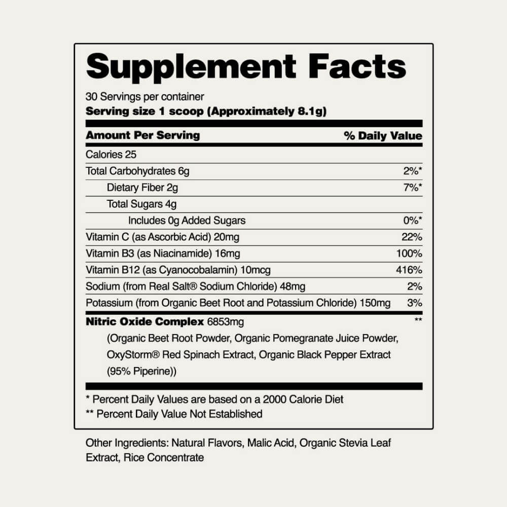 Nitric Oxide Organic Beets Powder Pupplement Facts Label
