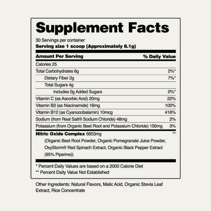 Nitric Oxide Organic Beets Powder Pupplement Facts Label