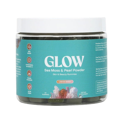 Sea Moss Glow Gummies bottle with lemon berry flavor