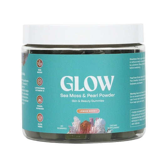 Sea Moss Glow Gummies bottle with lemon berry flavor